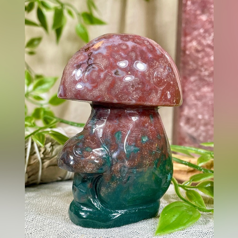 2431 Ocean Jasper Mushroom Crystal Carving - Picture 5 of 10